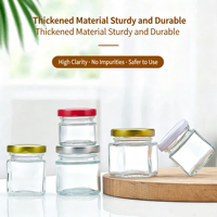 Pot en verre hexagonal carré avec couvercle en métal, récipient en verre transparent pour aliments, pot en verre pour miel, confiture, gelée, pot à conserves