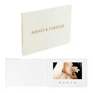 Tarjeta de Invitación de Boda Personalizable de 7 Pulgadas con Tapa Dura de Lino, Folleto en Video, Libro de Recuerdos con Lámina Dorada, Hecho con Papel de Alta Calidad - Product Image 1
