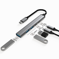Aksesoris Komputer Tipe C Hub BASIX ABS+Aluminium Alloy PD+USB-C Data+USB2.0*2+USB3.0