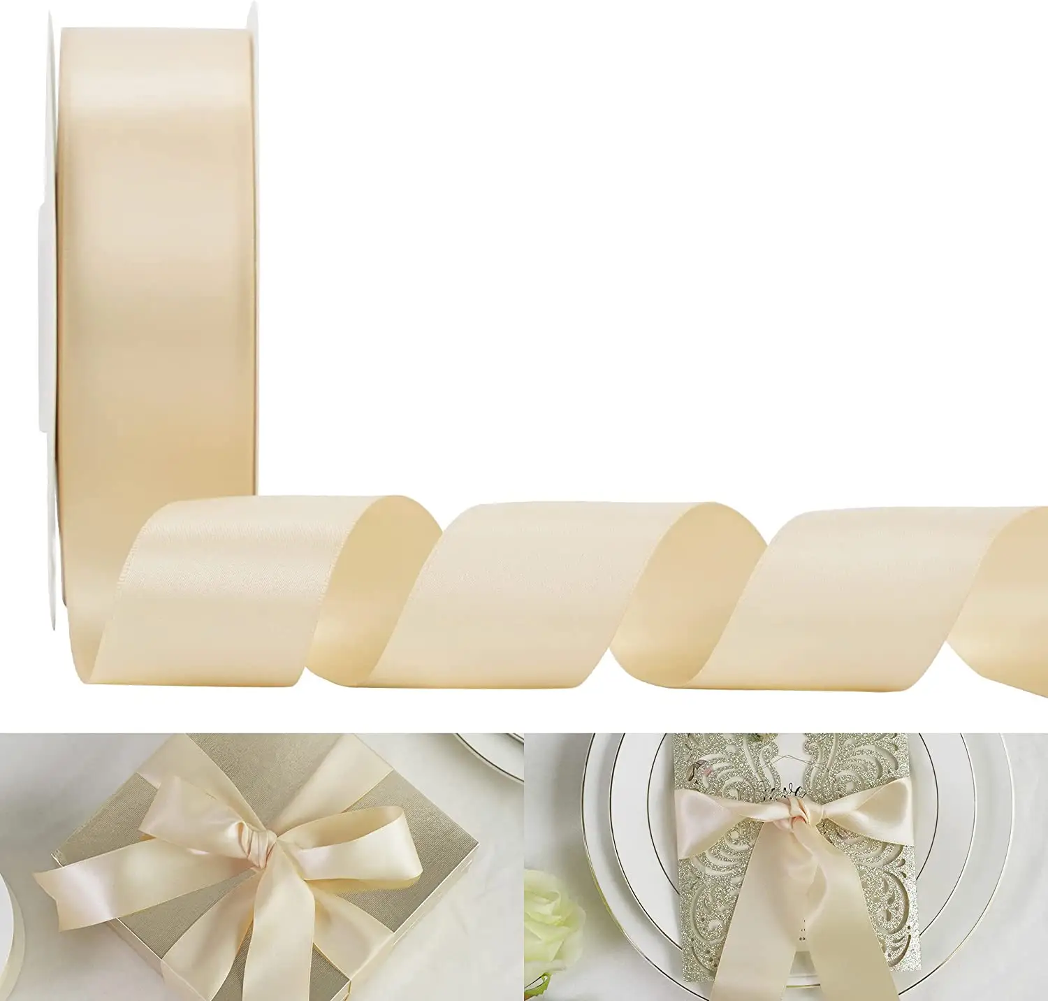 1.5 Inch Wide Satin Ribbon 50 Yards Light Champagne Double Face Polyester Silk Satin Ribbon For Gift Wrapping