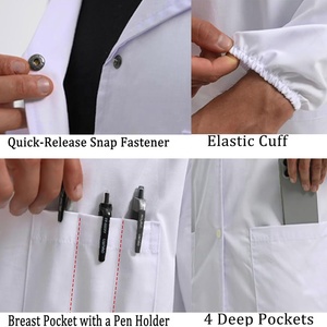<span class=keywords><strong>Camice</strong></span> da Laboratorio Professionale per Donne con Chiusura a Bottoni, 4 Tasche, Polsini Elastici, Maniche Lunghe, per Scienziati e Medici, Bianco - Product Image 6