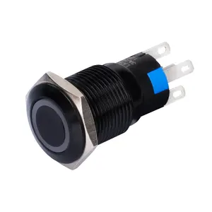 16mm metal LED luz 12V láser grabado pulsador anodizado interruptor impermeable negro