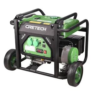 GRETECH CE Approved 7.4HP / 3.5KW 1ph Portable Push-pull Electrical Gasoline Generator with fixed rubber wheels