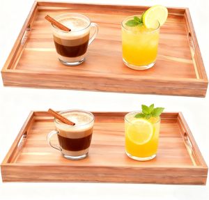 Plateau en bois 43 * 30 * 4 cm, plateau de service en bois d'acacia avec poignée pour le petit-déjeuner, le dîner, la table basse ou le pouf - Product Image 2