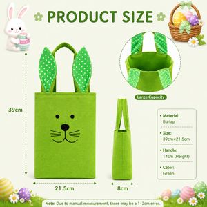 Sac fourre-tout Lapin Mignon avec Oreilles de Lapin, Sac Cadeau pour Enfants, Panier de Chasse aux Œufs, Panier à Bonbons en Toile de Jute, Décoration de Fête de Pâques - Product Image 3
