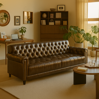 Banc de canapé en cuir industriel de qualité supérieure, cadre en bois, design moderne du milieu du siècle, dossier capitonné en éponge, cuir véritable, salon, hôtel
