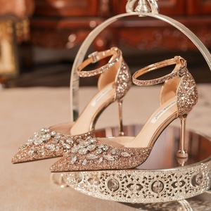 Chaussures de soirée pour femmes de luxe avec paillettes brillantes de 6,5 cm/9,5 cm, talons hauts de style nouveau, couleur or, tendance - Product Image 1