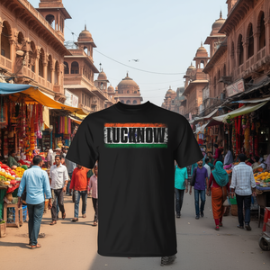 T-shirt promotionnel LUCKNOW INDIA avec son drapeau et ses couleurs indiennes fièrement affichées, design nationaliste indien audacieux - Product Image 3