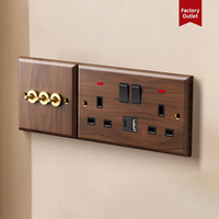 Prise murale standard britannique 13A avec charge rapide USB, panneau d'interrupteur à bascule en bois massif, prise carrée à 3 broches, interrupteur en bois de noyer