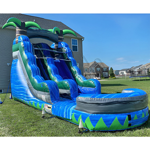 Castillo inflable de grado comercial con tobogán de agua de mármol azul Efecto de salpicaduras Diseño de palmera - Product Image 4