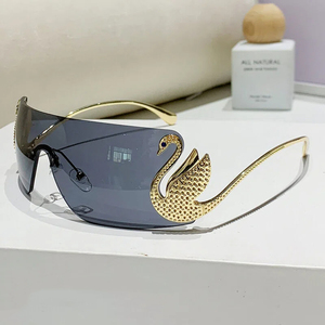 Lunettes de soleil personnalisées Y2K sans monture, UV400, avec strass en forme de pattes de cygne, style rétro, résistantes aux UV, pour hommes et femmes - Product Image 5