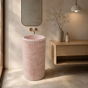 Lavabo autoportant de luxe en marbre rose et surface solide pour salle de bain - Product Image 3