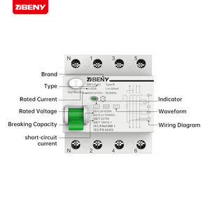 BENY 4 polos RCCB AC 400/415V Disyuntor de corriente residual de fuga 30/100/300ma Protección 5 años de garantía 10ka Breaking - Product Image 4