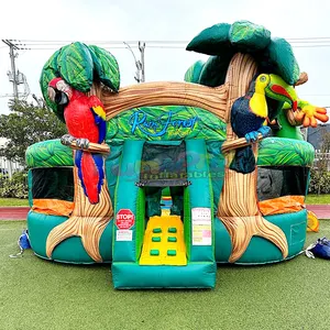 Anak-anak Luar Ruangan Combo Jumper Melompat Kastil dengan Geser Balita Bouncing Rumah Tiup Hutan Hujan Kidzone Playground