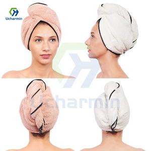 Ucharmin capelli <span class=keywords><strong>asciugamani</strong></span> capelli secchi in microfibra rapida asciugatura magica involucro turbanti per le signore bagno doccia testa asciugamano con bottoni - Product Image 2