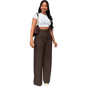 Women's New Solid Color Elegant Casual High Waist Straight Wide Leg Pants <b>Trousers</b> Women's Pants - Product Image 5