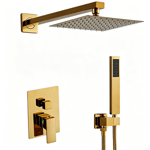 Ensemble de douche mural moderne doré en gros, avec sortie supérieure en acier inoxydable optionnelle de 8 à 16 pouces, en laiton, pour salle de bain - Product Image 1