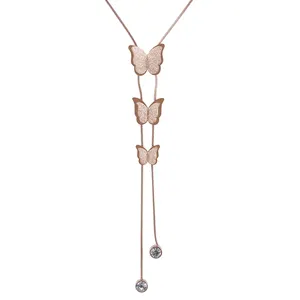 Новое ожерелье с трехмерной бабочкой и кисточкой, женская модная подвеска, длинная цепочка из нержавеющей стали