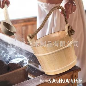 Cubo de madera para sauna con cuchara, 24 cm, material natural, portátil, para sala de sudoración, sauna seca y baño. - Product Image 4