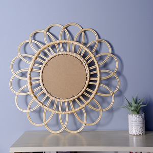 Round Wicker Wall <b>Mirror</b> Natural Color Framed <b>Hanging</b> <b>Mirror</b> For Living Room Entryway Decor - Product Image 2