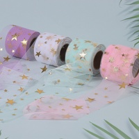 Rouleau de tulle en maille dorée à motifs étoiles, 6 cm x 25 yards, polyester, pour mariage, nœuds papillon, emballage cadeau, accessoires pour cheveux DIY