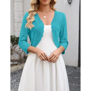 Bolero de mujer, cárdigan corto de ganchillo, manga 3/4, ligero, tejido, cárdigan de verano para vestido, estilo casual - Product Image 4