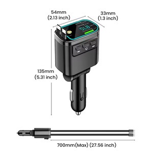 شاحن سيارة <span class=keywords><strong>USB</strong></span>/Type C مع كابل Type C قابل للتمديد وشاشة رقمية وشاحن سيارة بتقنية البلوتوث لشحن هواتف سامسونج المحمولة - Product Image 2