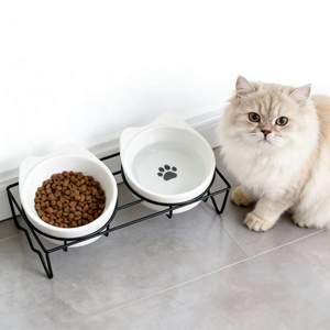 Comedero Doble de Cerámica Blanca para Mascotas, Ecológico, Resistente al Calor, Duradero, de Gran Capacidad, para Perros y Gatos, Protege la Columna Cervical de Animales Pequeños - Product Image 1