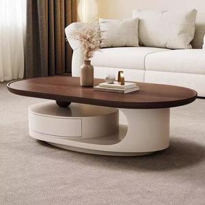 Modern Oval Coffee <b>Table</b> <b>Walnut</b> Top White Base Storage Living Room Furniture - Product Image 1
