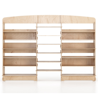 Étagère de présentation de vêtements en bois robuste personnalisable, étagères réglables, 290x204,6 cm, logo personnalisé, couleur personnalisée, magasins de détail, marque Esposit
