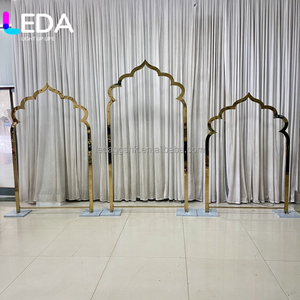 LEDA Glod Metal Moroccan Arch Wedding <b>Backdrop</b> <b>Stand</b> Set India Style Curved Shiny Gold Stainless Steel <b>Backdrop</b> - Product Image 6