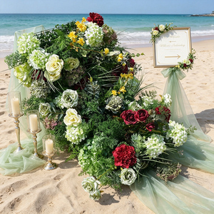 Customize High Quality Artificial <b>Red</b> green Flower <b>Runner</b> for Wedding table Decoration - Product Image 1