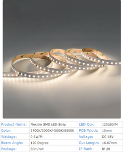 Tira de Luces LED Flexible de 10 mm de un Solo Color, SMD2835 de 120 LED/m, DC48V, Corriente Constante, Súper Larga, 60 m/rollo, NO Impermeable - Product Image 2