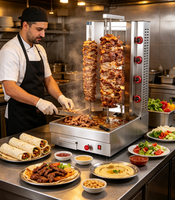 Machine à shawarma au gaz à 4 brûleurs, rôtissoire verticale commerciale pour kebab, poulet, bœuf, agneau et brochettes de légumes