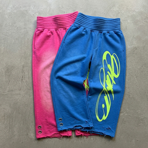 <span class=keywords><strong>Pantaloni</strong></span> <span class=keywords><strong>Capri</strong></span> Larghi Oversize con Stampa Personalizzata, Effetto Acid Wash, Vita Alta, Stile Streetwear per Uomo - Product Image 1