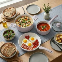 Ensemble de casseroles et poêles E-Top rose, antiadhésif, en céramique