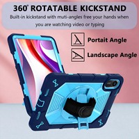 Casing Tablet Anti-Shock Heavy Duty Warna Biru Dongker untuk Redmi Pad 2 11 inci dengan Stand Rotasi 360 Derajat dan Tali Pergelangan Tangan