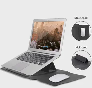 Tas Pelindung Lengan Kulit PU, dengan Pegangan Dapat Dilipat, Penutup Pelindung Laptop Portabel Tahan Air Kompatibel untuk Macbook / DELL