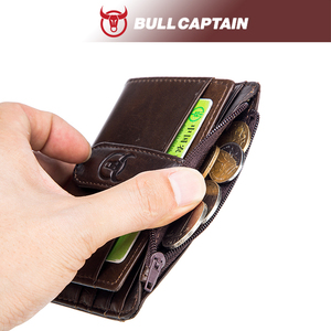 BULLCAPTAIN Cartera de Cuero Genuino con Bloqueo RFID, Mini Tarjetero con Cremallera, Billetera Delgada para Tarjetas de Crédito e Identificación, Monedero para Oficina - Product Image 6