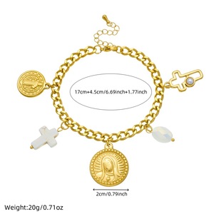 European American Style Vintage Pearl Cross Oval Plaque Saint Image Pendant Stainless Steel Set Necklace Bracelet Gift - Product Image 4