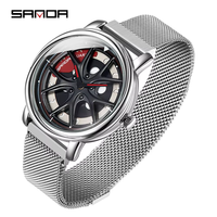 Montre à quartz Sanda à cadran rotatif, design ajouré tridimensionnel, verre minéral renforcé, étanche 30M, en zinc