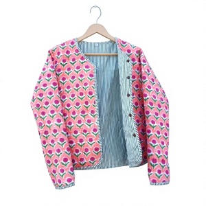 Manteau décontracté à manches longues en coton 100% tissé à rayures, imprimé à la main en Inde, style vintage, respirant, col en V, vêtements pour femmes - Product Image 1