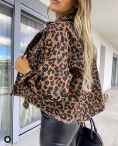 Wholesale High Quality Leopard Print Tassel Street Wear Denim Jacket Women 2024