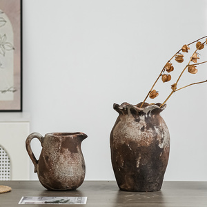 Vase en <span class=keywords><strong>terre</strong></span> <span class=keywords><strong>cuite</strong></span> vintage fait main avec double anse, style rustique, pour décoration de table - Product Image 4