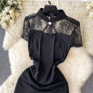 Customized Lace Panel <strong>Black</strong> <strong>Dress</strong> Women's Waist Split Wrap <strong>Funeral</strong> <strong>Black</strong> Lady <strong>Dress</strong> - Product Image 2