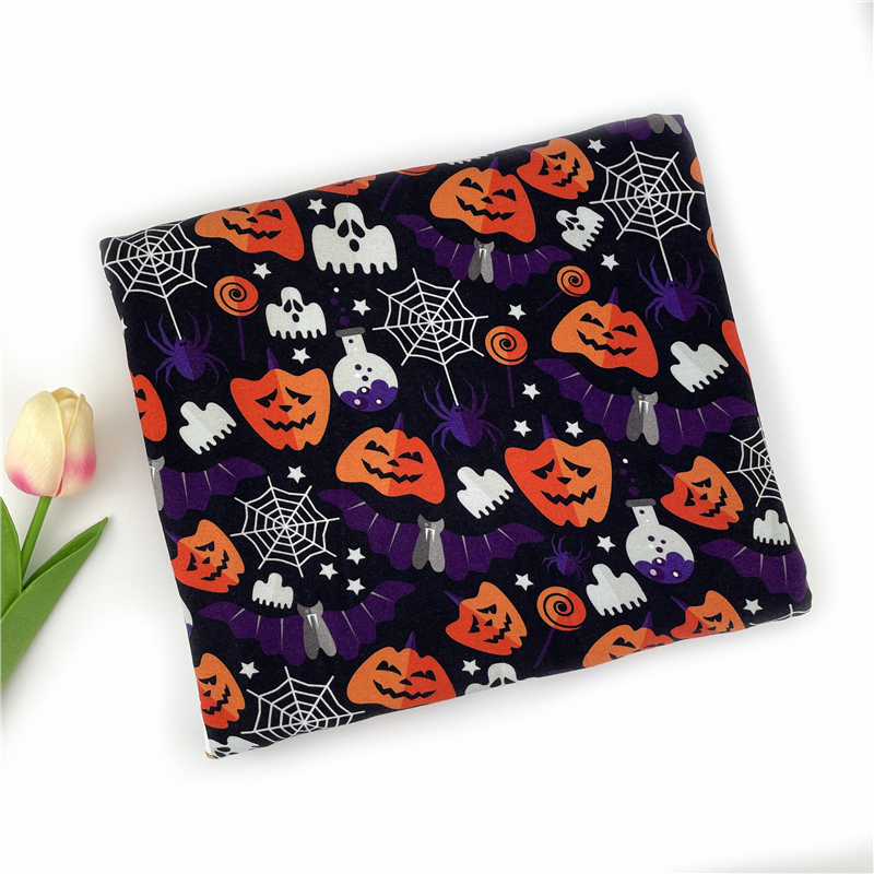 Halloween Design Eco-Friendly OEKO-TEX Certified Interlock MOQ 1m Bamboo Stretch Jersey Fabric 240gsm for Activewear Bedding