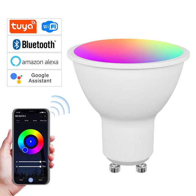 Smart LED RGB CCT Spotlight TUYA WiFi Dimmable Colorful Light Bulb with AC Power Supply GU10 Base