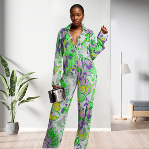 Unique Design Casual Floral Print Shirt Straight 2 Piece <b>Pants</b> Set Women Fashion - Product Image 2