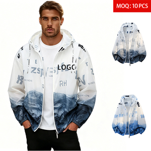 ODM Custom <strong>Men</strong> Streetwear Dyed <strong>Thin</strong> Lightweight Windbreaker <strong>Jacket</strong> 100% Polyester Digital Printing Letter Hooded Loose Fit - Product Image 1