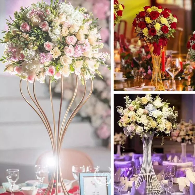 Wrought Iron Arrangement Flower Stand Decoration Ornaments Wire Wedding Metal Gold Color Column Vase Stand Decoration